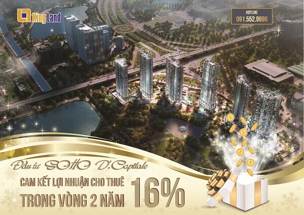 Từ 25/12/2017, khách hàng mua căn hộ SOHO tại tòa C2 – D’.Capitale sẽ được Chủ đầu tư nhận lại để cho thuê với cam kết sinh lời lên đến 16% trong 2 năm