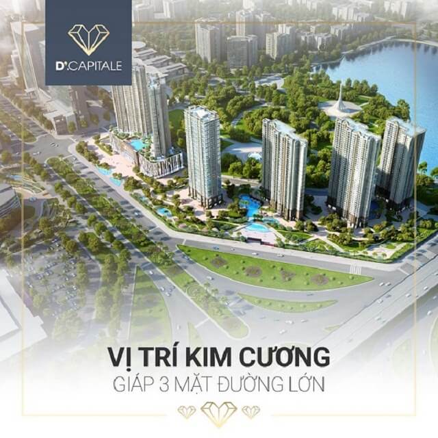 Dự án D’.Capitale gây chú ý nhờ vị trí đắc địa 3 mặt tiền giáp Trần Duy Hưng, Hoàng Minh Giám và Khuất Duy Tiến, kề cận công viên hồ điều hòa Nhân Chính rộng tới 13ha